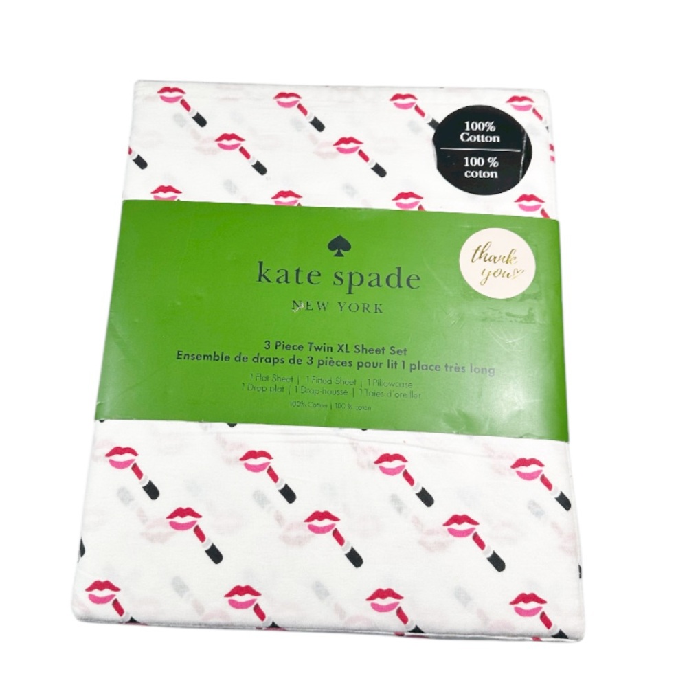 NEW Kate Spade LIPSTICK KISS. TWIN XL Sheet Set